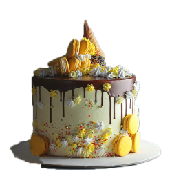 黄色いデコレーションケーキ画像